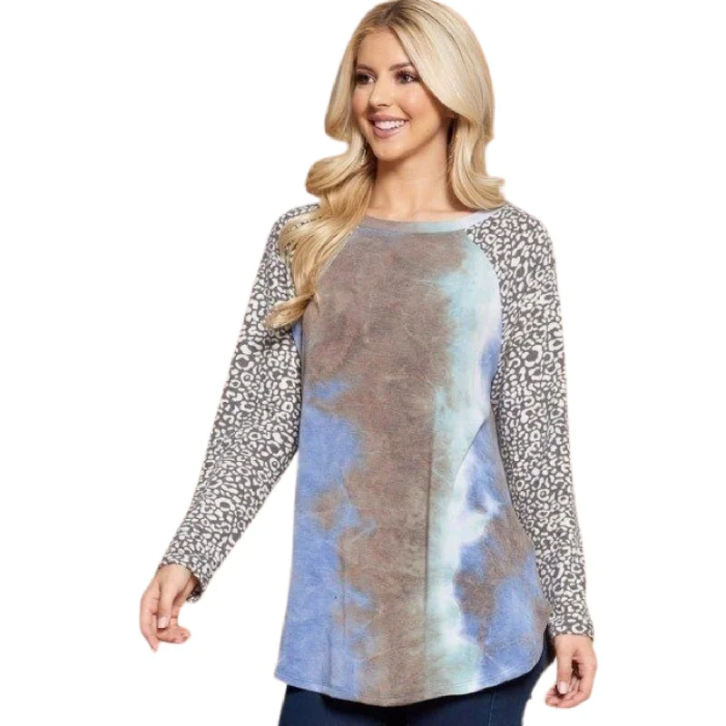 Plus Size French Terry Tie Dye Casual Color Block Top Shop Sale Items