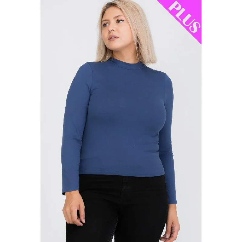 Plus Size Mock Neck Solid Top Enjoy Discount