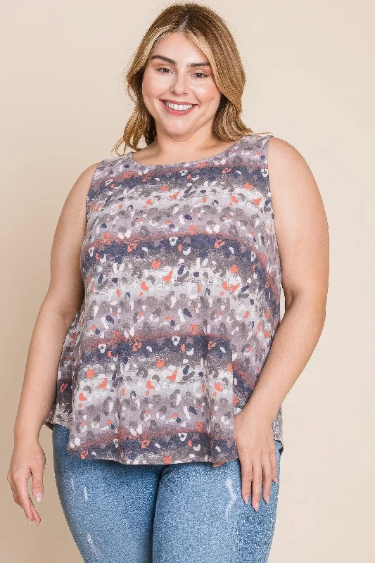 Plus Size Multi Tie Dye Animal Printed Tunic Tank Feminine Soft - Hued Look