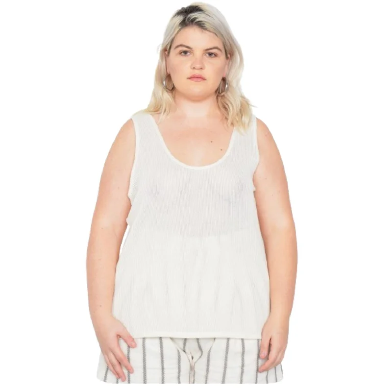 Plus Size Sheer Ivory Ribbed Causal Tank Top Casual Weekend Relaxed Style