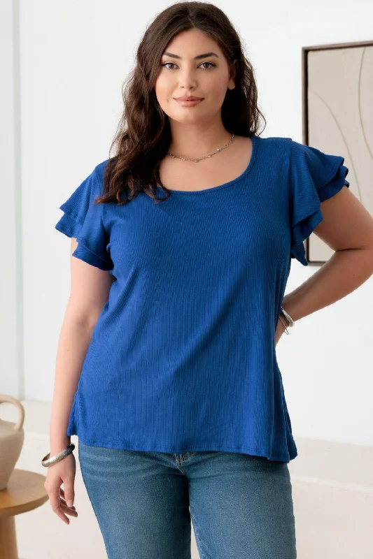 Plus Size Short Fluttery Sleeve Round Neck Top Lighten Up With Nordic Styles