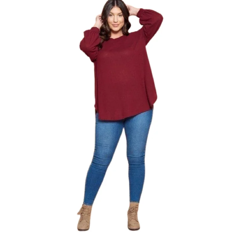 Plus Size Solid Hacci Brush Tunic Top Elegant Style