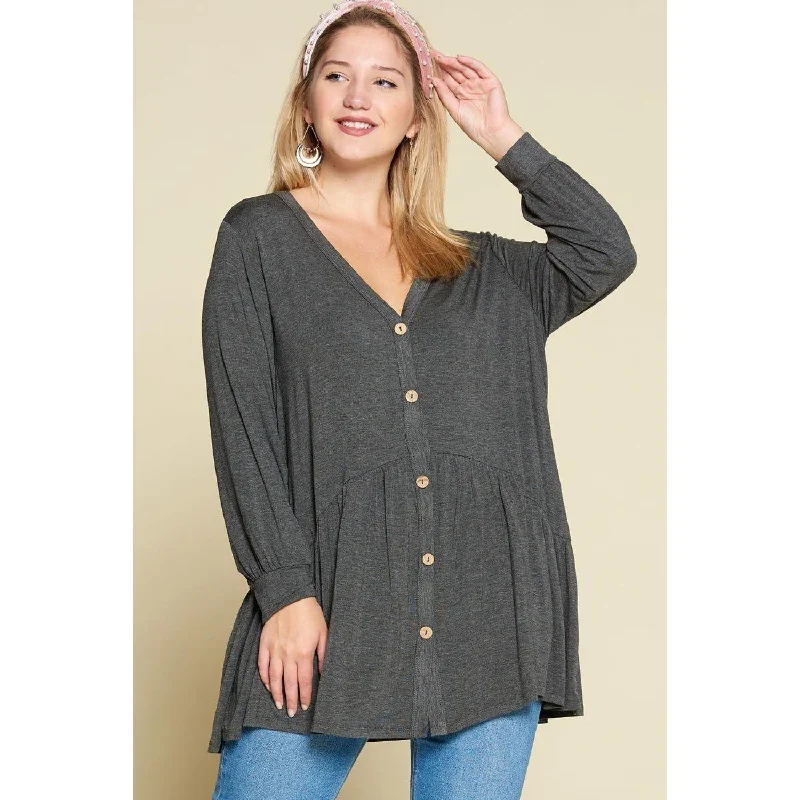 Plus Size Solid Heavy Rayon Modal Jersey Faux Button Up Evening Looks