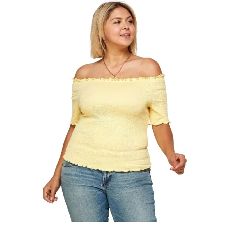 Plus Size Solid Off The Shoulder Smocked Top Day-To-Night Styles