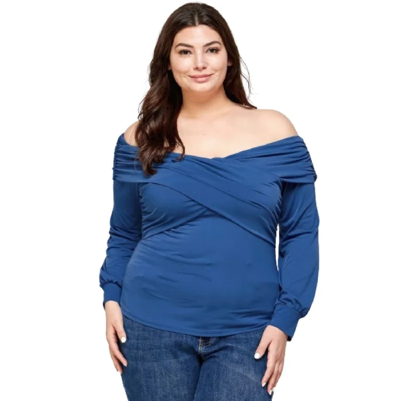 Plus Size Solid Wrap Dressy Top Budget Friendly