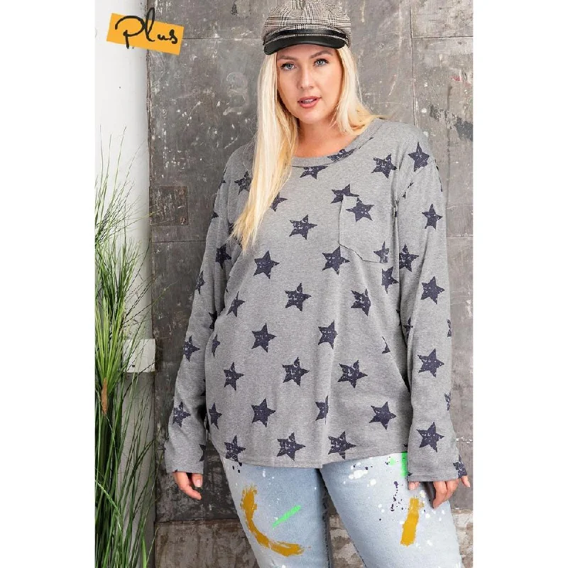 Plus Size Star Printed Poly Rayon Loose Fit Top Effortless Style, Endless Impact