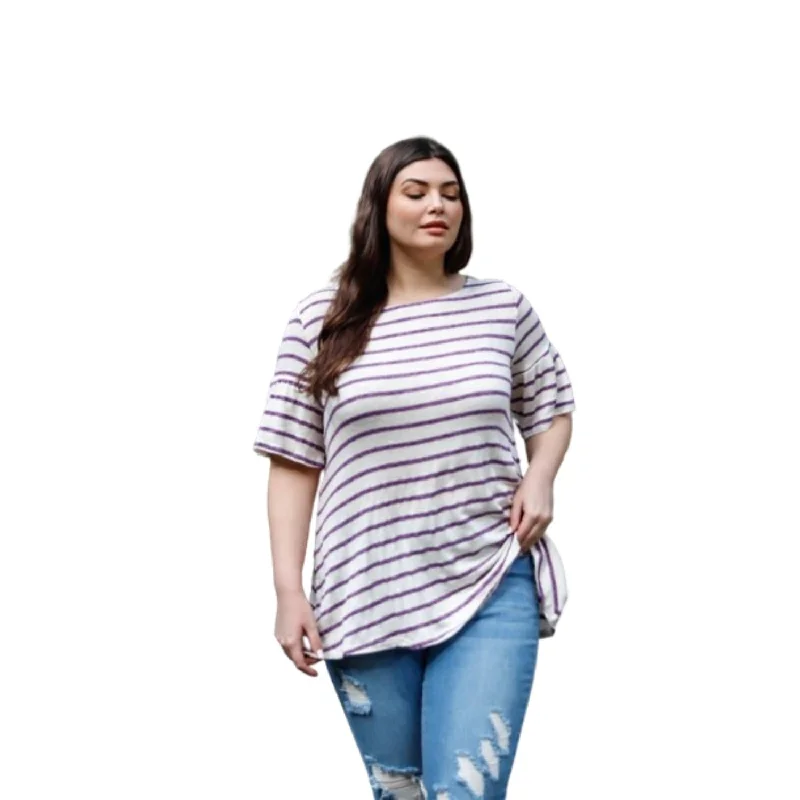 Plus Stripe Bell Short Sleeve Top Versatile Wardrobe Essentials