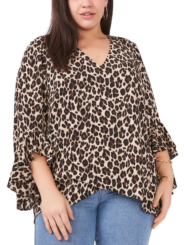 Plus Womens Animal Print V-Neck Blouse Elegant Attire For The Modern Lady