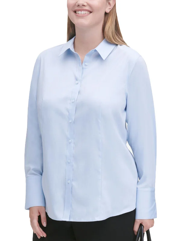 Plus Womens Button Down Cuffed Sleeve Top Save On Inspired Styles