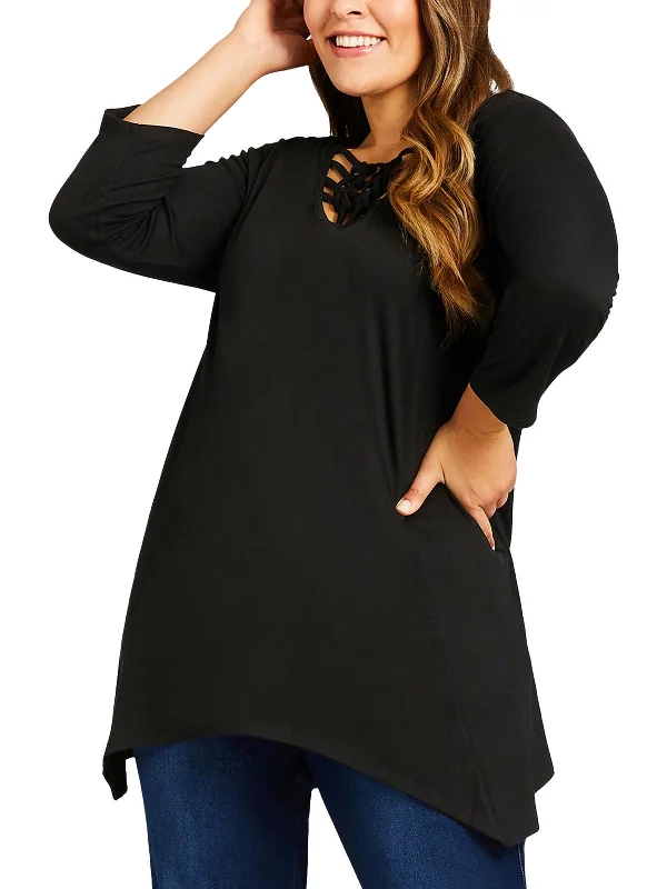 Plus Womens Caged Solid Tunic Top Innovate Your Wardrobe