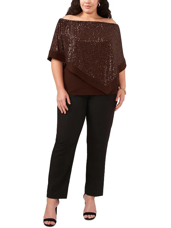 Plus Womens Cape Sequined Blouse Comfortable Chic