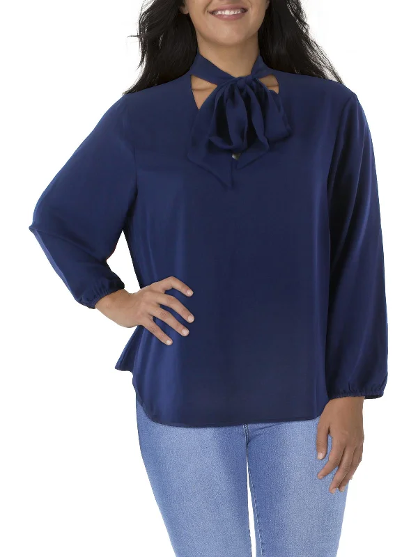 Plus Womens Chiffon Bow Front Blouse Mid - Week Surprise