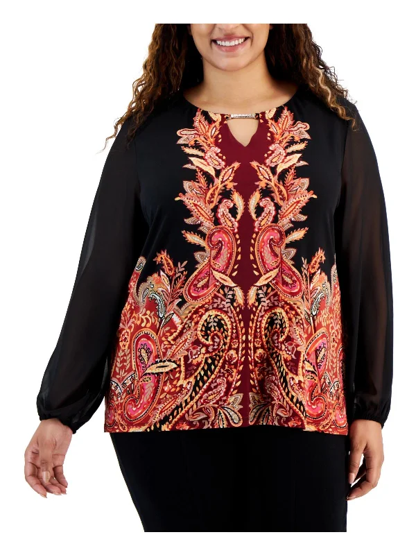 Plus Womens Chiffon Paisley Pullover Top Style Redefined