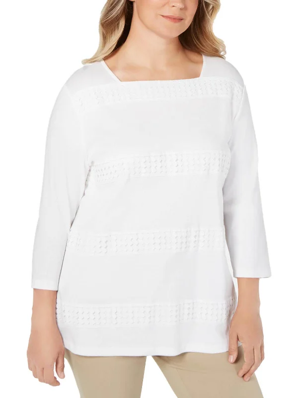 Plus Womens Cotton Crochet Blouse Daily Essentials