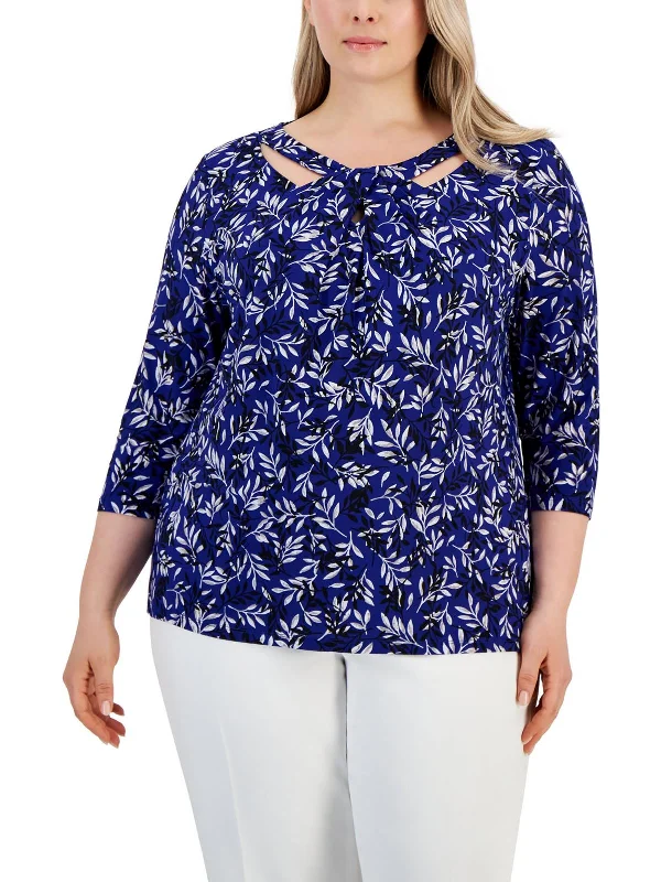 Plus Womens Cutout Printed Blouse Fast Fashion Favorites