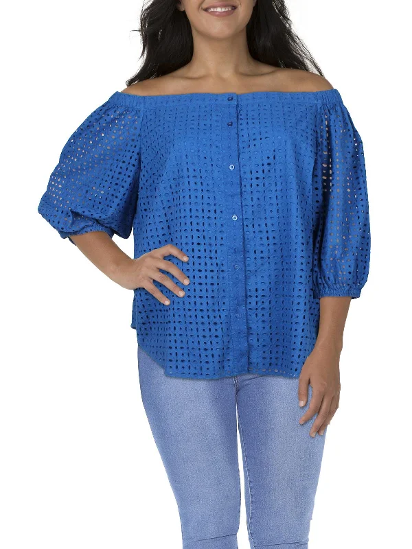 Plus Womens Eyelet Embroidered Off The Shoulder Effortless Everyday Wear