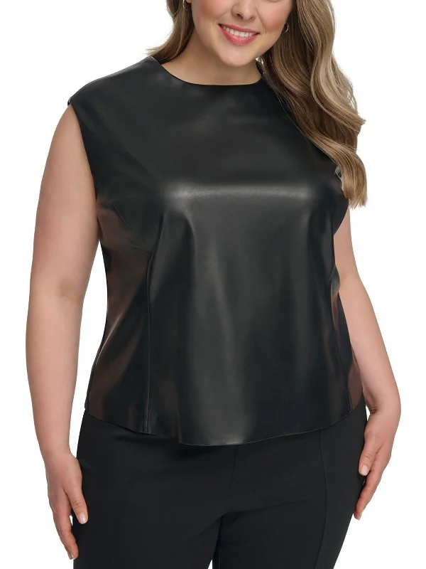 Plus Womens Faux Leather Sleeveless Shell Premium Quality Garments