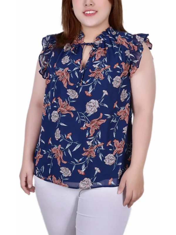 Plus Womens Floral Print Casual Blouse Trend Forward Threads