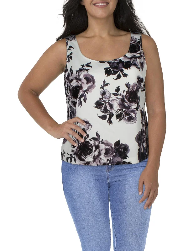 Plus Womens Floral Print Sleeveless Blouse Seasonal Picks