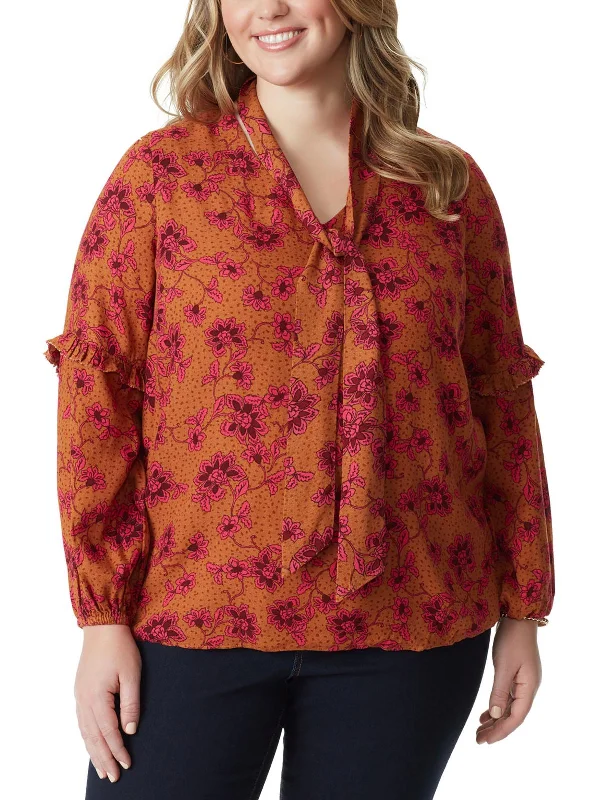 Plus Womens Floral Print Textured Blouse Everyday Basics