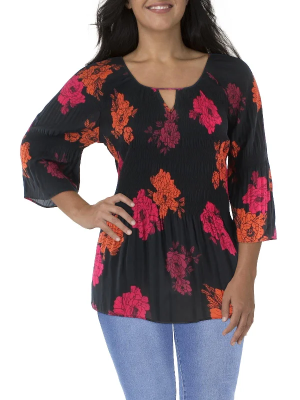 Plus Womens Floral rint Pleated Blouse Sustainable Fashion Extravaganza