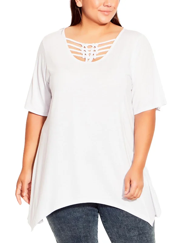 Plus Womens Handkerchief Hem Caged Tunic Top Holiday Glam