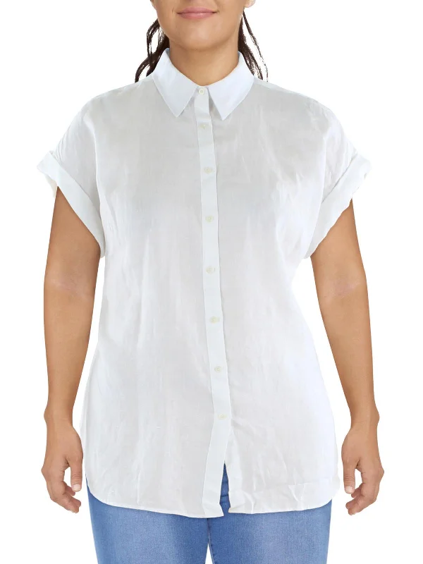 Plus Womens Linen Knit Button-Down Top Chic Wardrobe Essentials