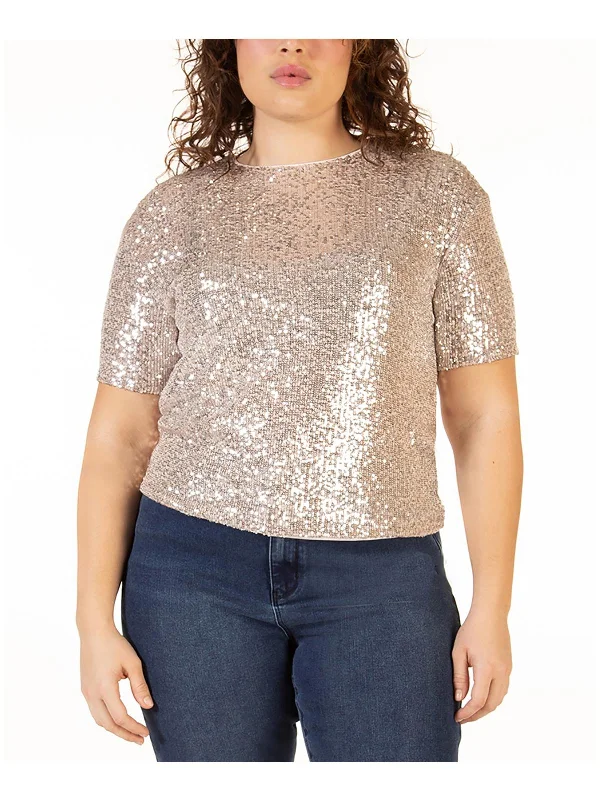 Plus Womens Mesh Sequined Pullover Top Buy More, Save More