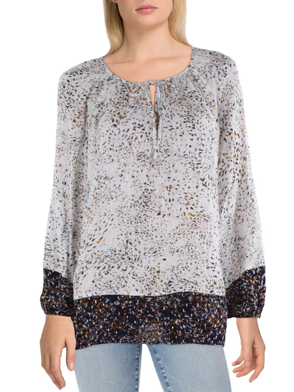 Plus Womens Metallic Printed Blouse Feminine Soft - Hued Styles