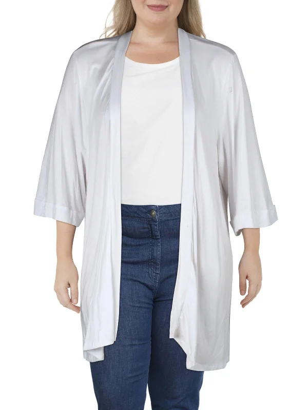 Plus Womens Open Front Layering Cardigan Top Season Transition Versatile Wear Clearance