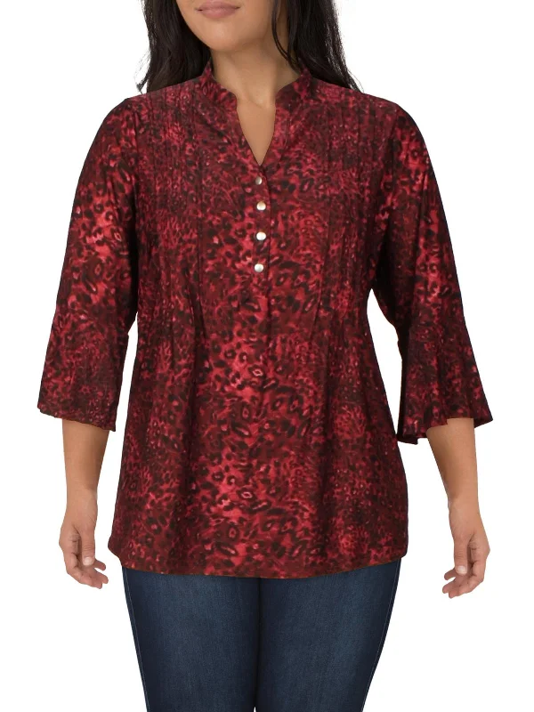 Plus Womens Pintuck Button Front Blouse Style Redefined