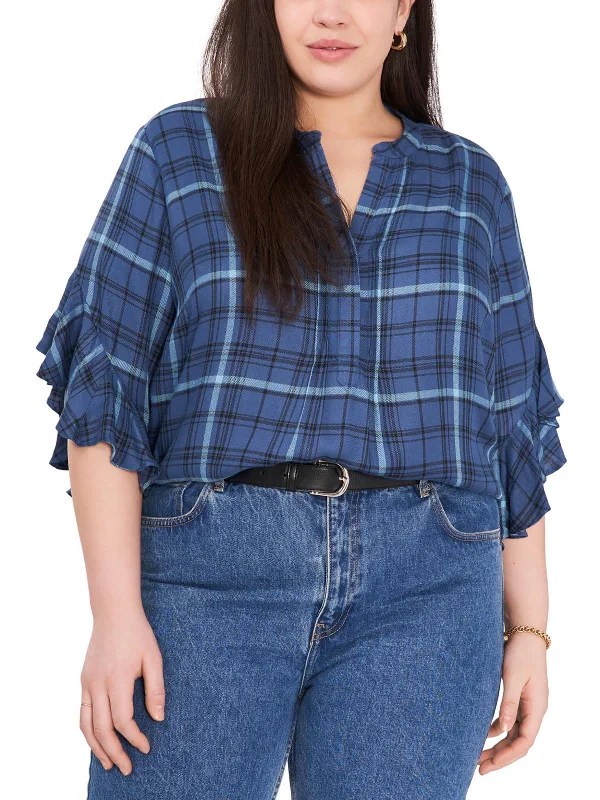 Plus Womens Plaid Pullover Top Eco Friendly Fashion Sale