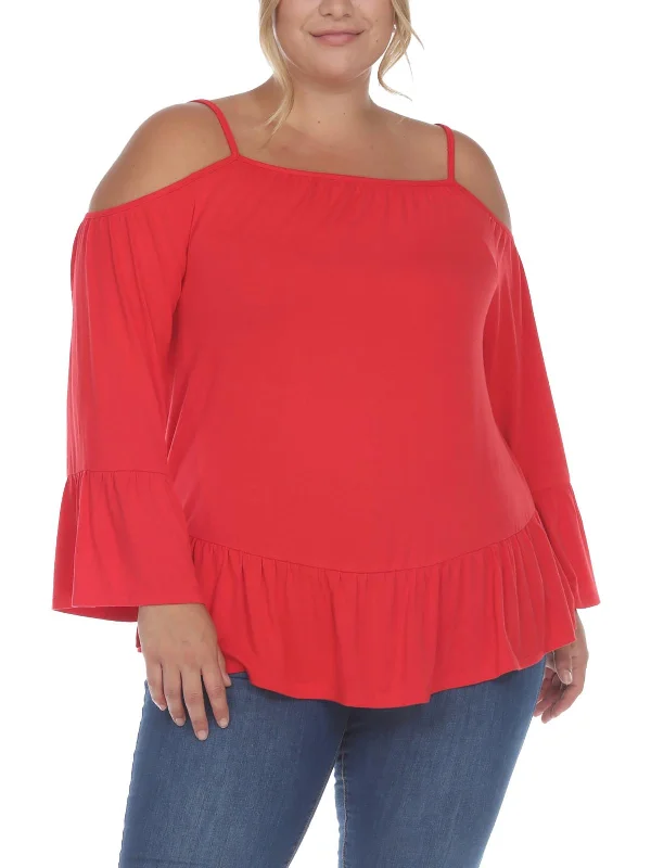 Plus Womens Polyester Neckline Pleats Pullover Top Summer Essentials