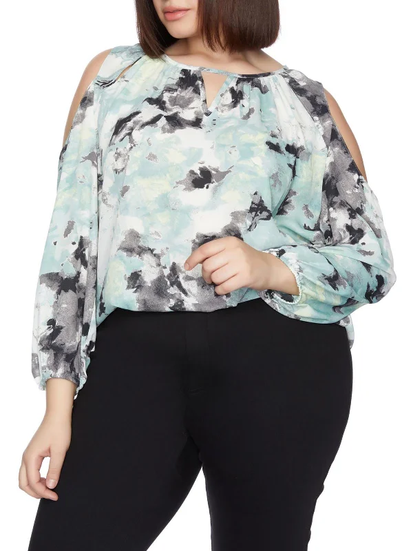 Plus Womens Printed Cold Shoulder Blouse Luxe Women's Apparel