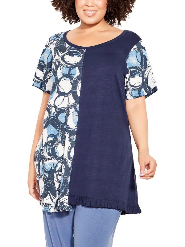 Plus Womens Printed Mini T-Shirt Dress Elegant Style