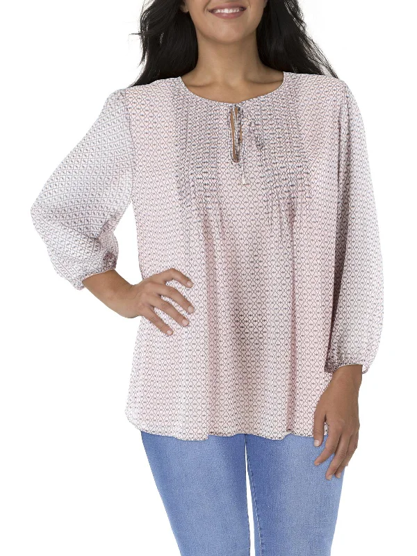 Plus Womens Printed Pintucked Blouse Trendy Attire For Her