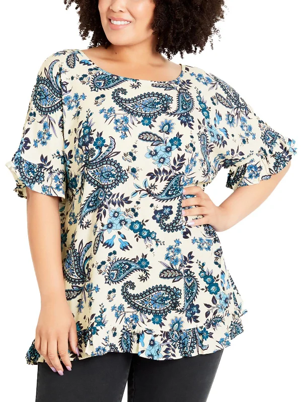 Plus Womens Printed Short Sleeve Blouse Seasonal Sale