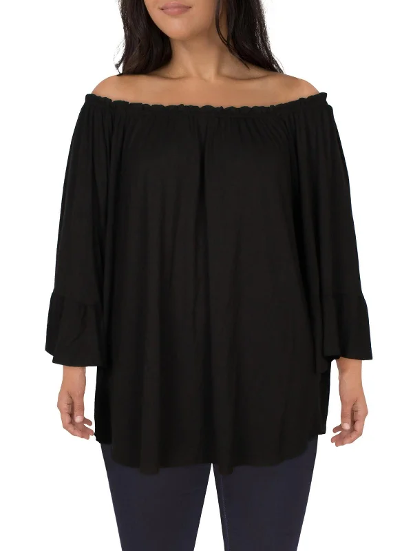 Plus Womens Ruffled Bell Sleeves Blouse Chic Sophistication