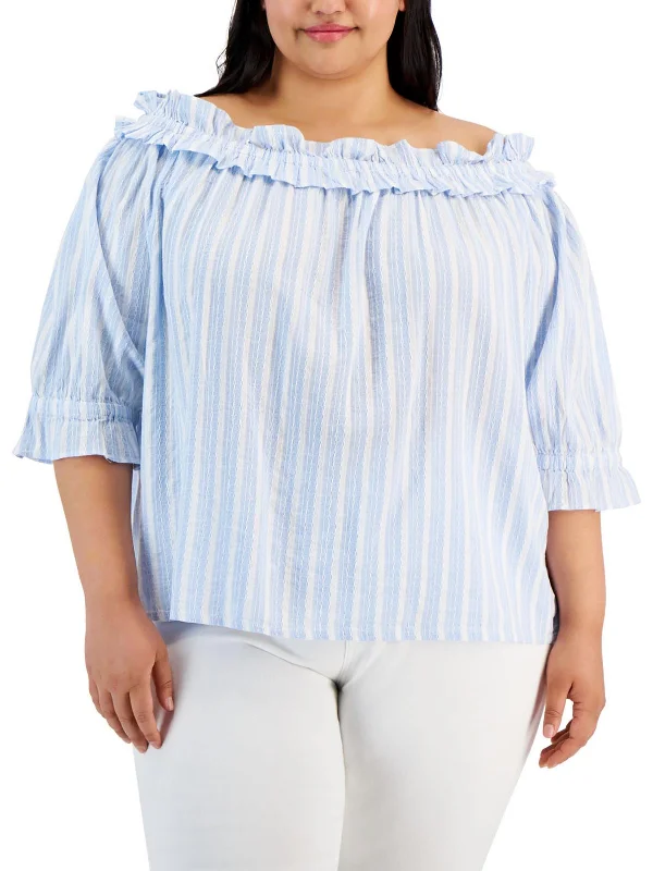 Plus Womens Ruffled Off The Shoulder Peasant Top Stay Ahead In Style