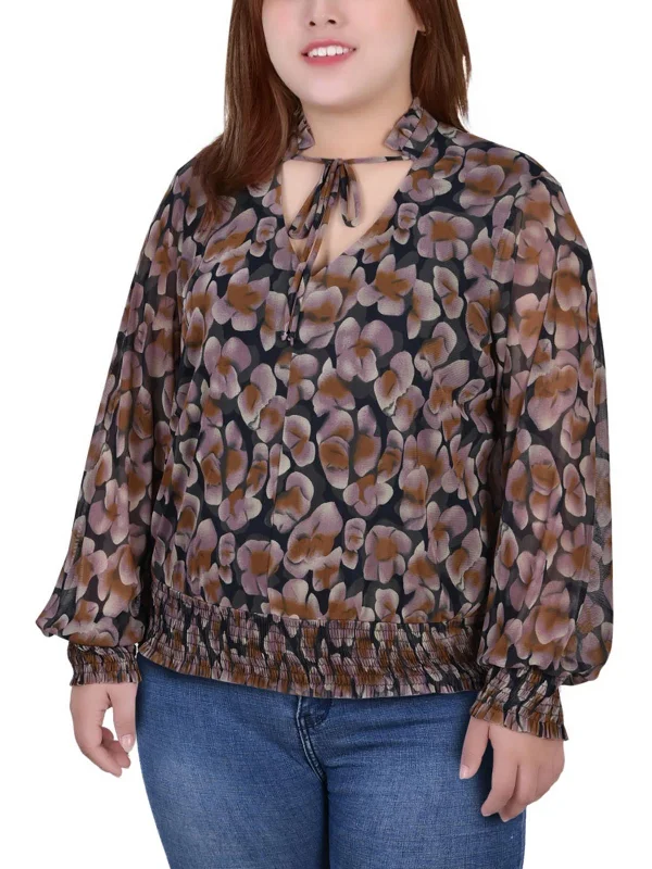 Plus Womens Ruffled Sheer Blouse Early Access To Art Deco Styles Sale