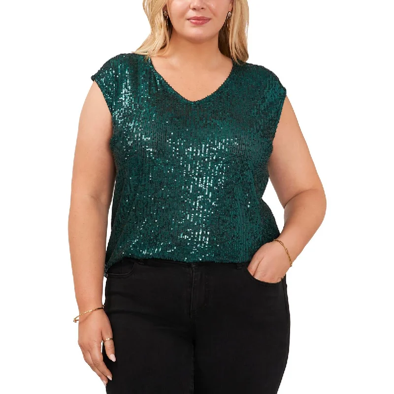 Plus Womens Sequined Sleeveless Blouse Shop Sales