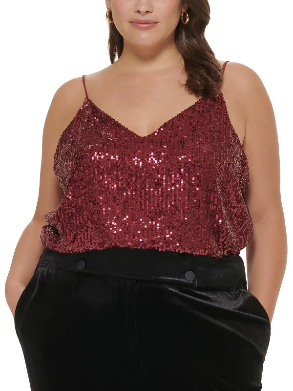 Plus Womens Sequined V Neck Cami Summer Deals