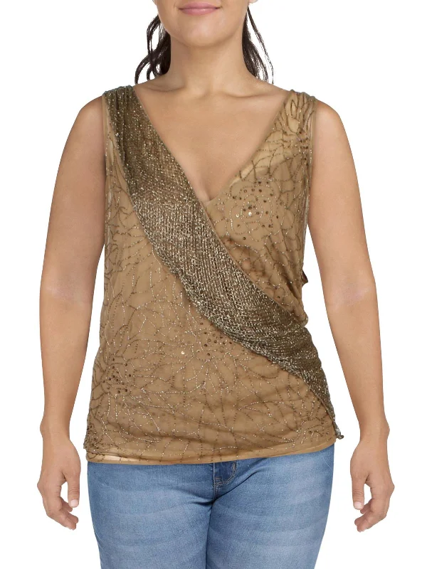 Plus Womens Sleeveless Embellished Blouse Trend Forward Women's Wear