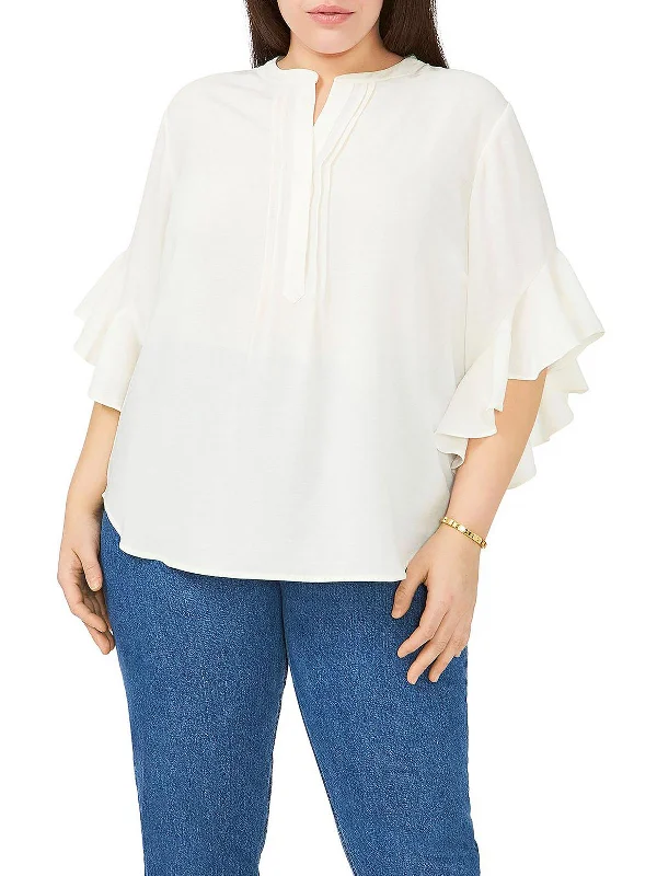 Plus Womens Split Neck Ruffled Henley Ride The Style Wave