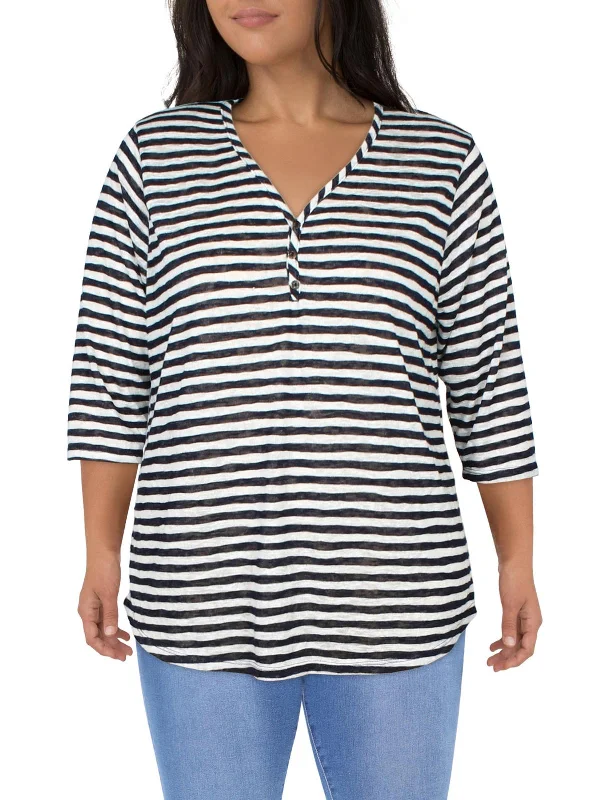 Plus Womens Striped Casual Henley Classic Appeal