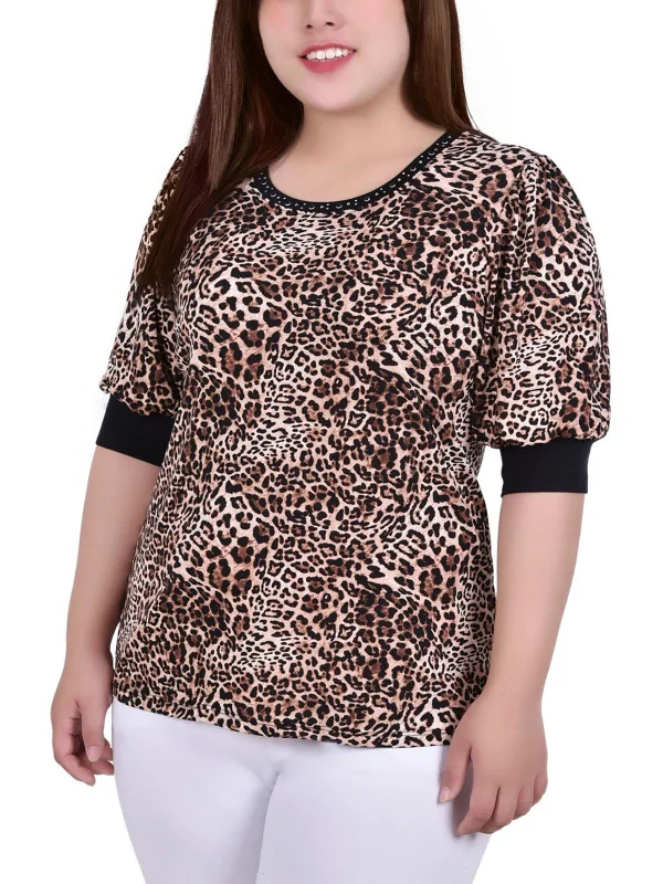 Plus Womens Studded Elbow Sleeve Blouse Elevate Your Wardrobe