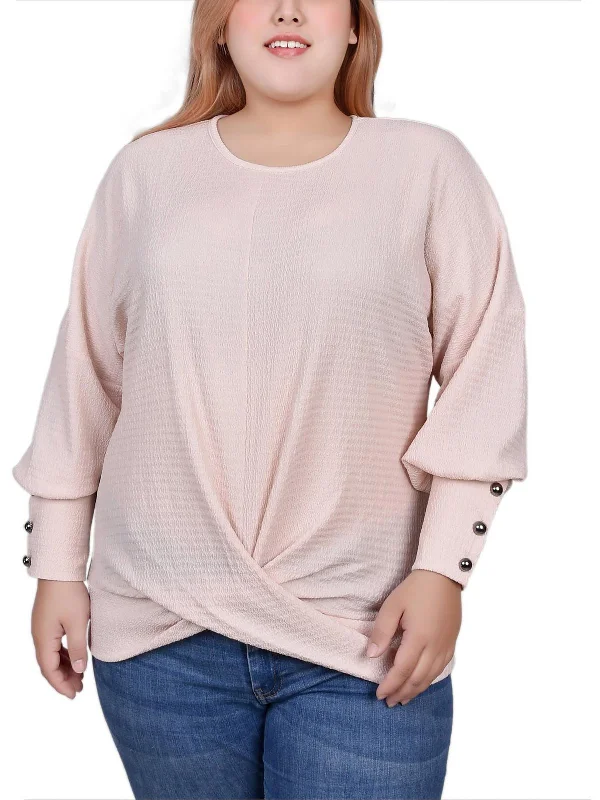 Plus Womens Textured Knit Pullover Top Mid - Week Surprise