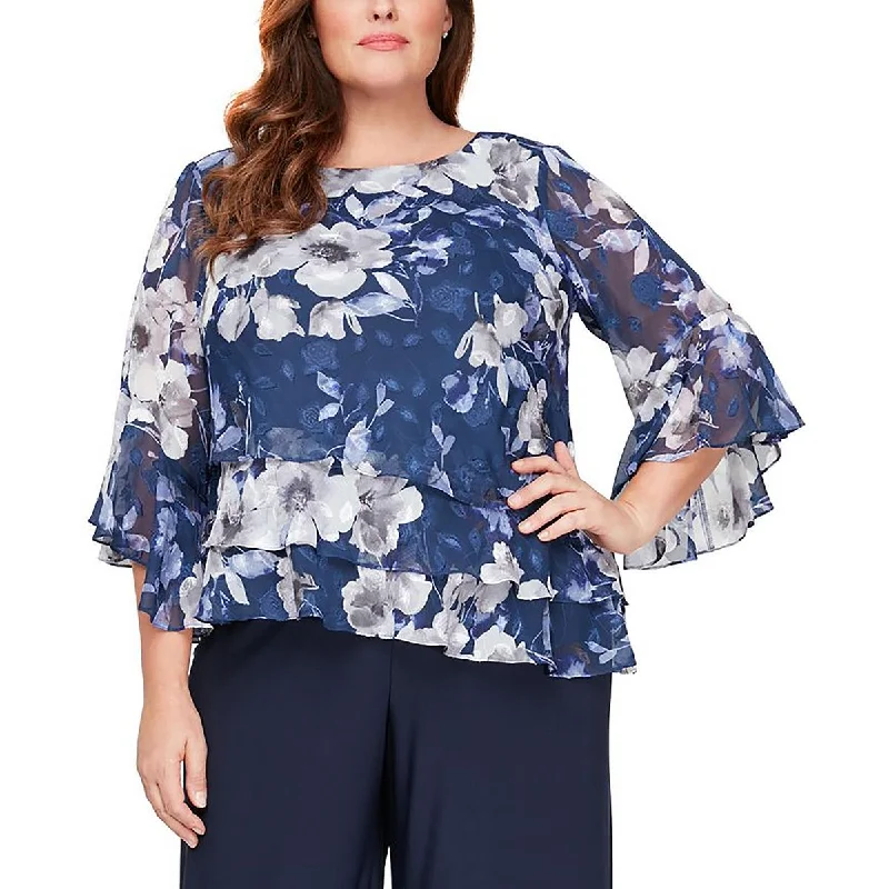 Plus Womens Tiered Hem Floral Blouse Clearance Event