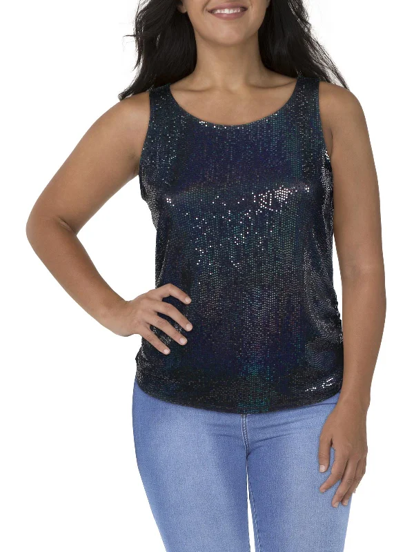 Plus Womens U Neck Sequined Tank Top Everyday Wear