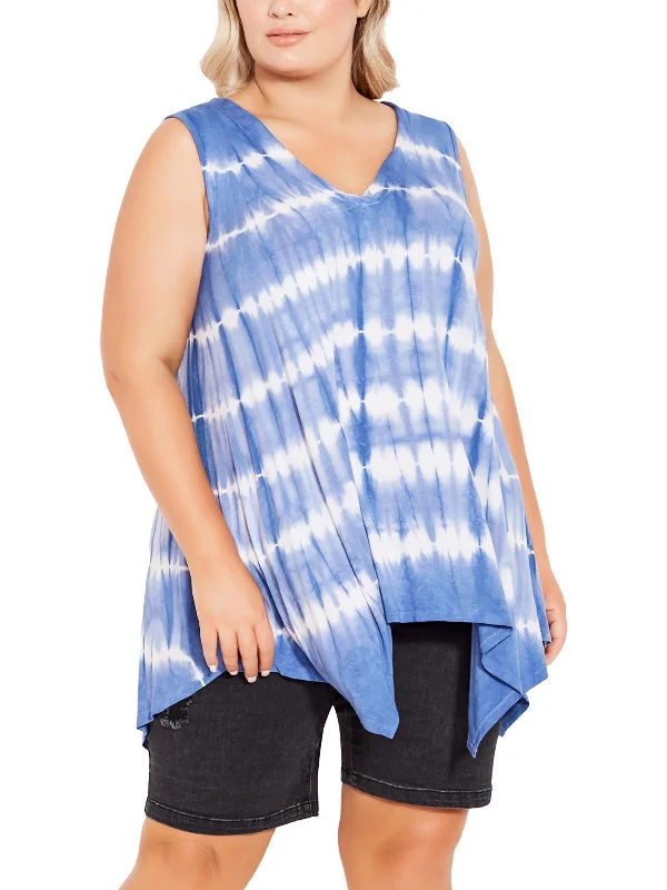 Plus Womens V Neck Tie Dye Shell Clearance Event